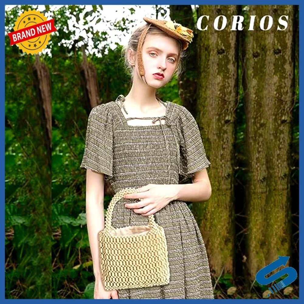 Handwoven Wooden Bead Tote Bag Boho Mini Drawstring Clutch Beach Bag